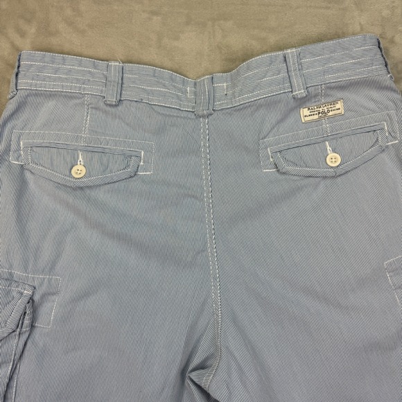 Polo Ralph Lauren Cargo Shorts Mens 38 Blue Seersucker Stripe Classic Chino - Picture 9 of 13